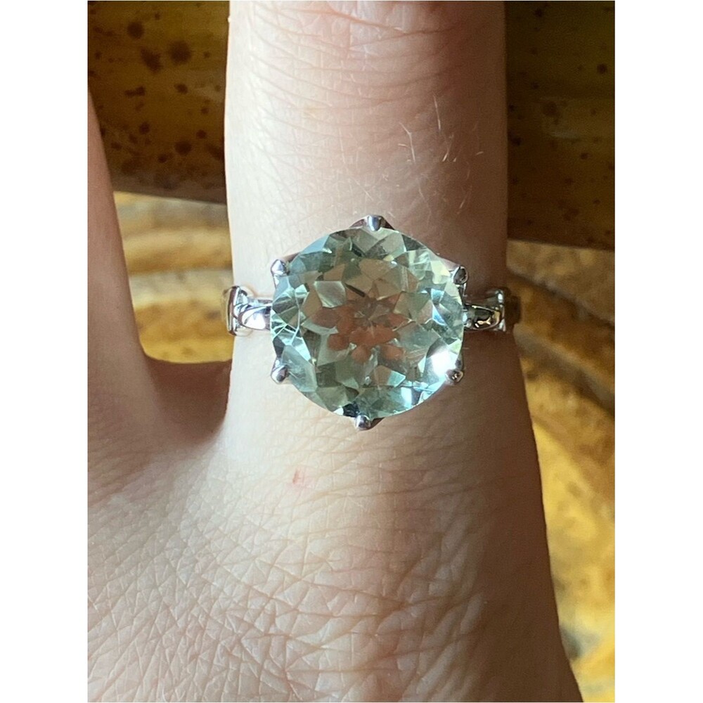 Natural Prasiolite Green Amethyst Sterling Silver Ring Size 9